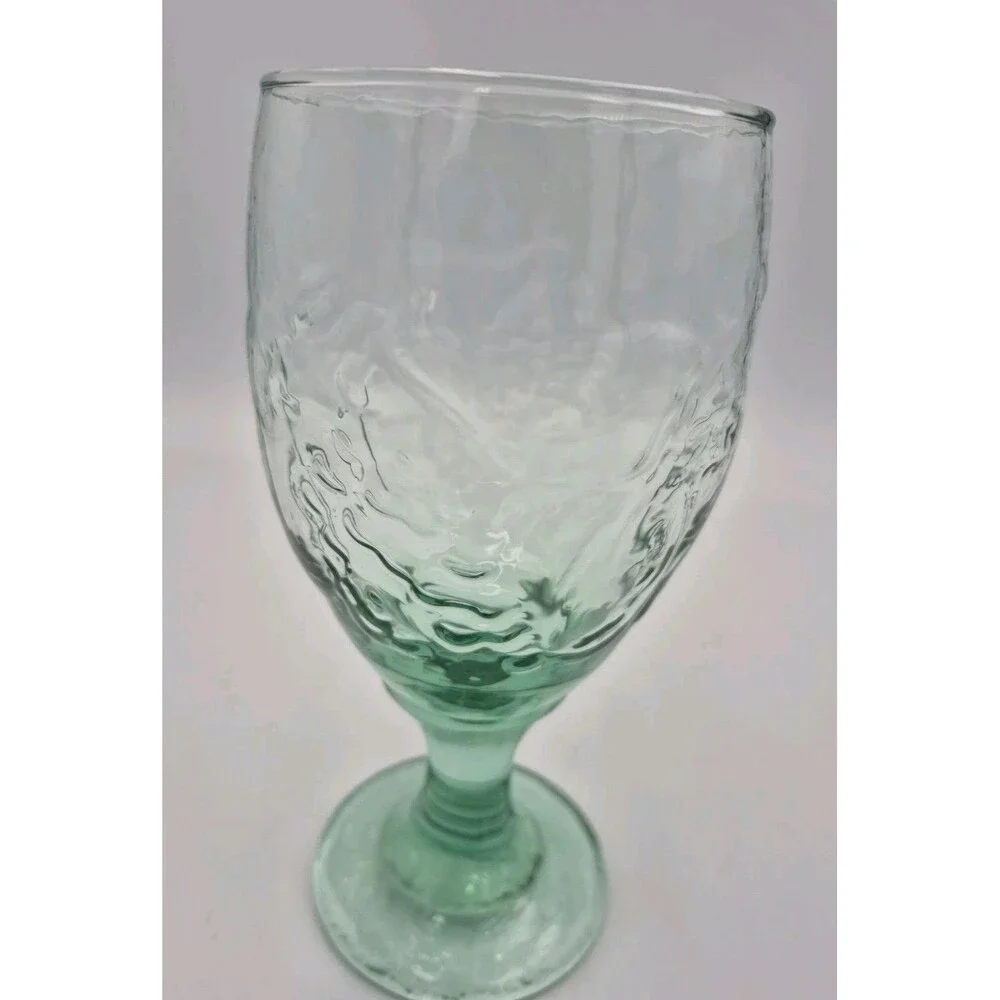 Set of 2 VTG Libbey Glass Orchard Fruit Pattern Green Tinted Footed Goblets 7